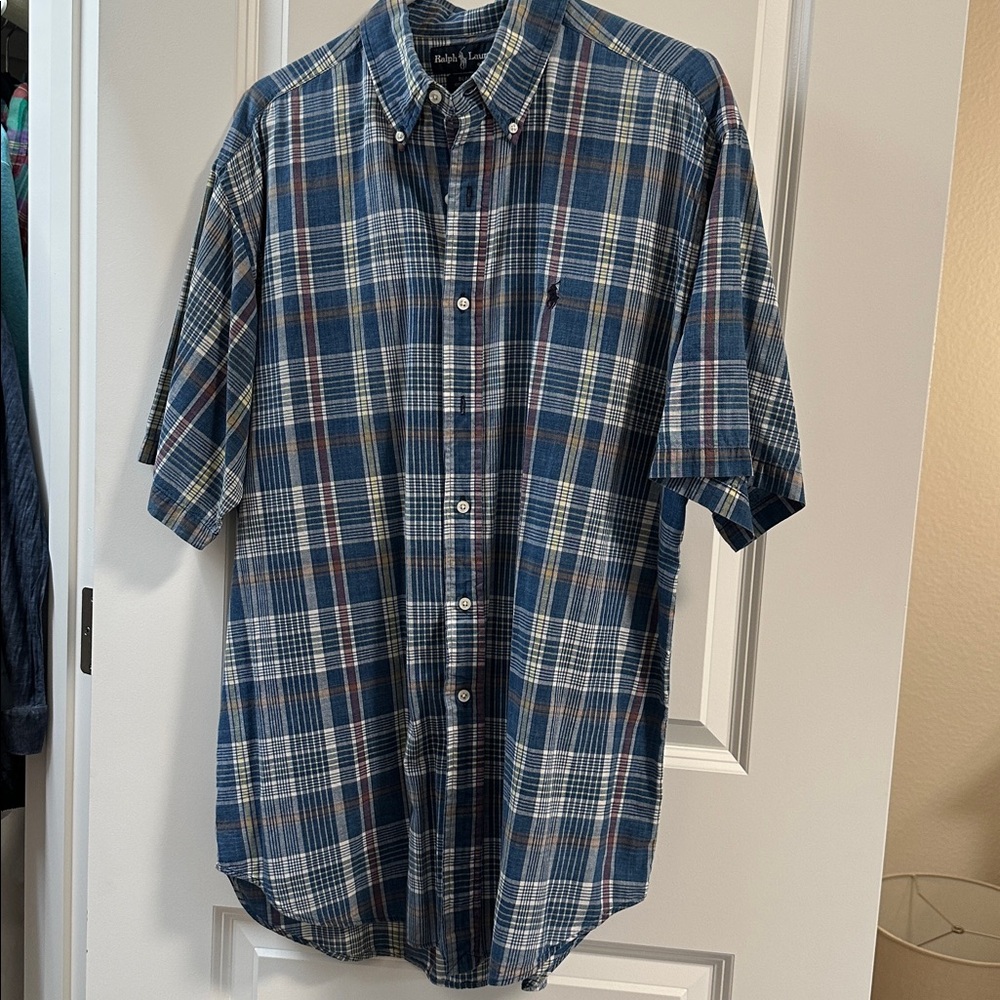Mens Ralph Lauren Navy and White Plaid Shirt